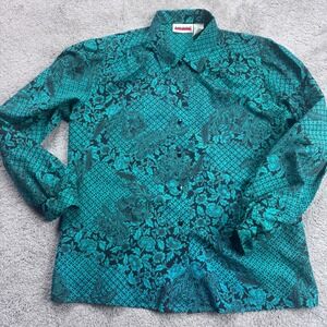 Vintage Judy Bond Button Up Blouse Women's 12 Green Long Sleeve 100% Polyester